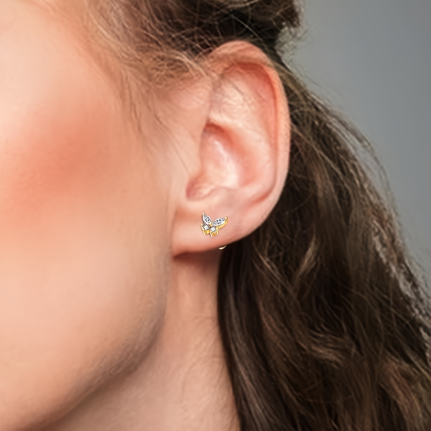 Small Butterfly Cubic Synthetic Zirconia Ear Bone Studs